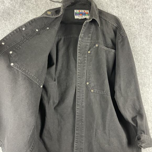 VTG Color Street Denim Jacket Shacket Men XL Black Workwear Utility Grunge Heavy - Picture 4 of 15